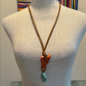 Elegant Coral and Turquoise Pendant Necklace